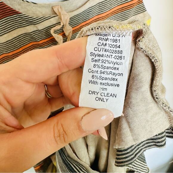 ANTHROPOLOGIE BAILEY44 Cream Black Striped Layered Bodycon Tank Top Mini Dress S - Picture 6 of 13